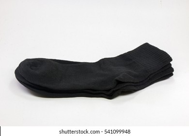 Closeup Black Socks On White Background.