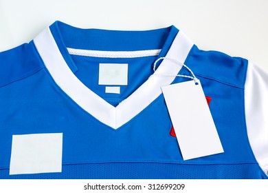 Close-up Blank tag label on sport jersey shirt - Powered by Shutterstock