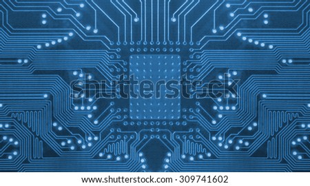 Closeup of a blue computer circuit board