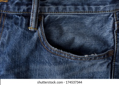 Closeup Of Blue Jeans Pocket