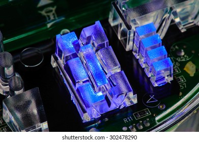 closeup Blue LED (Light Emitting Diode) indicator - Shutterstock ID 302478290