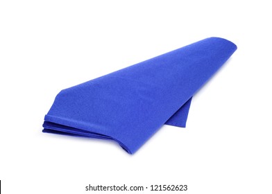 Closeup Of A Blue Paper Napkin On A White Background