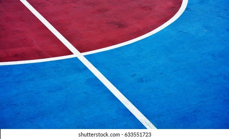 Closeup Blue And Red Concrete Basketball Court