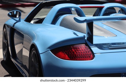 Closeup of blue vintage sports car.  - Powered by Shutterstock