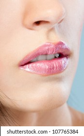 close-up body part portrait of beautiful woman's lips bright  make up