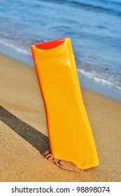 closeup of a bottle of sun block in the beach