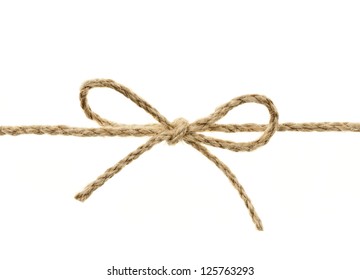 Closeup Of Braided Twine Tied In A Bow Knot Isolated On White Background