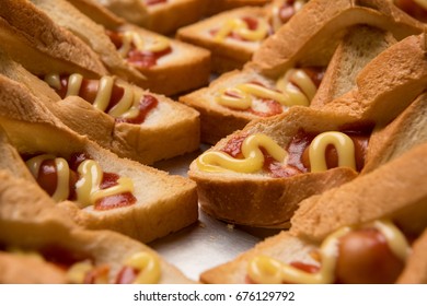 Closeup Bread With Sausage Filled.