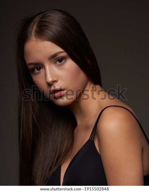 Closeup Breastup Portrait Young Beautiful Brunette Stock Photo ...