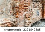 Closeup of brick wall that was part of Gestapo headquarters in World War 2.