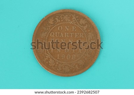 Closeup of a British India coin of One Quarter Anna denomination depicting Edward VII King Emperor on one side. Stock photo © 
