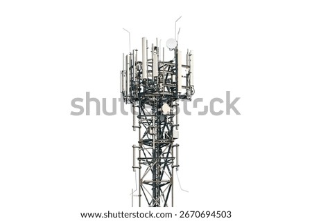 Closeup of broadcasting tower with wireless transmitters