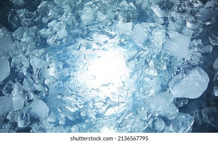 Close-up Of Broken Ice, Macro Top Shot.