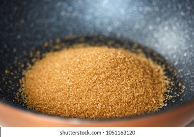 Closeup Of Brown Demerara Sugar In A Wok