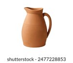 Closeup brown empty handmade clay water jug isolated on white background