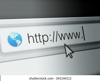 Closeup of browser bar with curser and http typed in