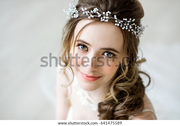 Closeup Brunette Bride Fashion Wedding Hairstyle Stock Photo Edit