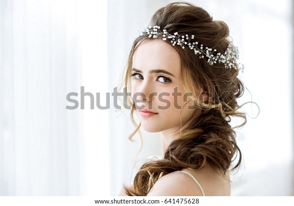 Closeup Brunette Bride Fashion Wedding Hairstyle Stock Photo Edit