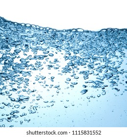 closeup of bubbles in water isolated on white background