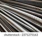 Closeup of building construction material mild steel tmt bars in the size of 16, 8, 10 and 12mm texture and background