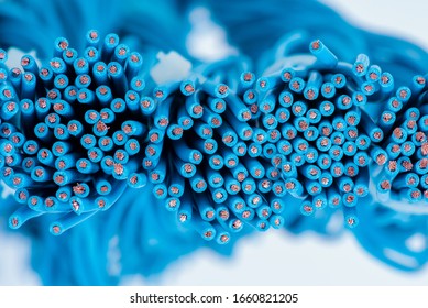 Close-up Bundle Of Blue Electrical Cables Electrical Installation Component