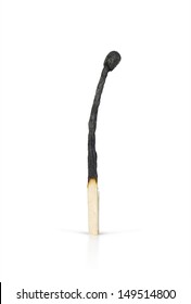 Close-up Of A Burnt Match Isolated On A White Background 