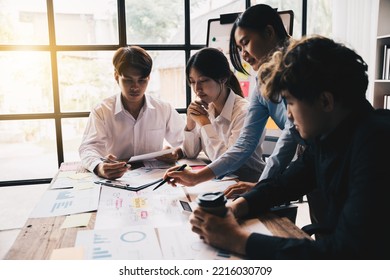 close-up of Business team point data the business plan, discussing analysis with financial data and marketing growth report graph in team. - Shutterstock ID 2216030709