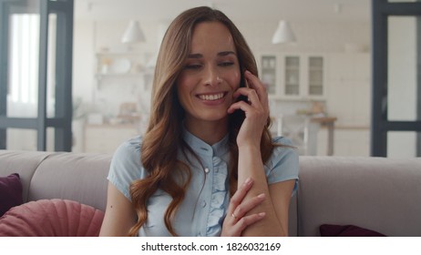 Closeup Business Woman Getting Good News On Mobile Phone At Home Office. Excited Lady Talking On Cellphone In Slow Motion.