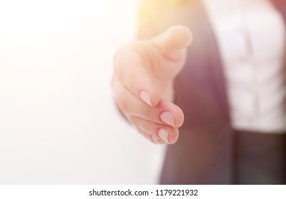 closeup. business woman stretching hand for handshake - Shutterstock ID 1179221932