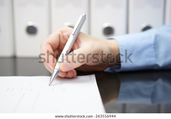 Closeup Businessman Hand Pen When Signing Stock Photo (Edit Now) 263556944