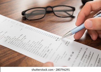 Closeup Businessperson Hands Receipt Eyeglasses Desk Stock Photo ...