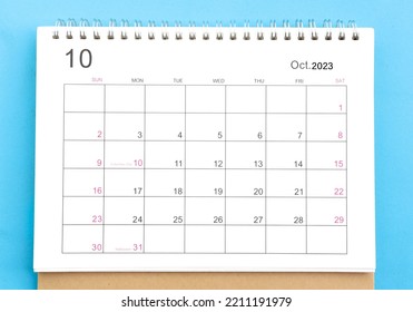 close-up of calendar October of november 2023 top view on a blue background