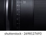 Close-up camera lens focus ring,Macro close-up camera lens focus ring details,Detail of Camera lens for photography video creativity.