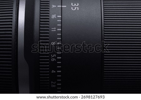 Close-up camera lens focus ring,Macro close-up camera lens focus ring details,Detail of Camera lens for photography video creativity.