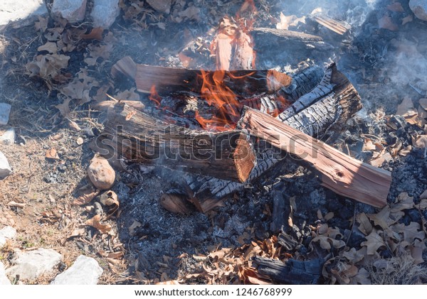 Closeup Campfire Fire Pit Campsite Camp Royalty Free Stock Image