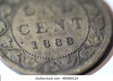 Closeup Of Canadian 1888 Large Penny .