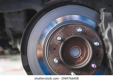 Close-up Of Car Brake Rotor Wear Patterns ,need To Be Replaced. 