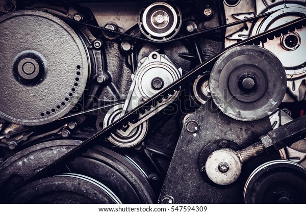 close-up car\
engine, internal combustion\
engine.