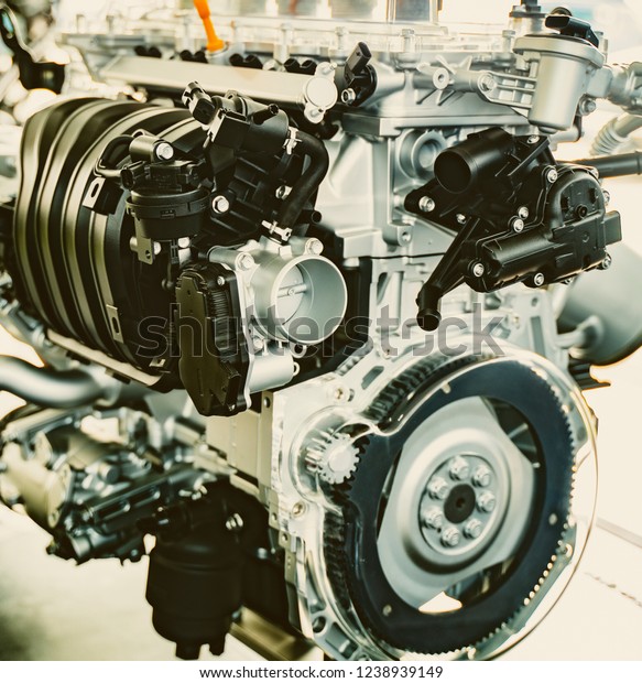 Close-up of  Car engine part or Mechanical\
engineering and\
industry