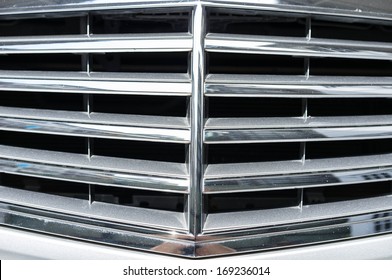 closeup car grill with sunlight shinning