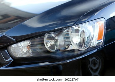 closeup of car headlight