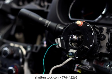 Closeup Car Steering Wheel Repair After The Accident With Soft-focus And Over Light In The Background