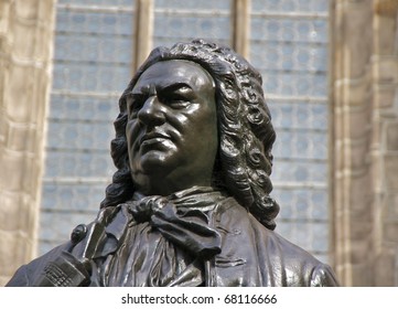 Closeup Of Carl Seffner's 1908 Statue Of J.S. Bach In Front Of St. Thomas Church, Leipzig, Germany