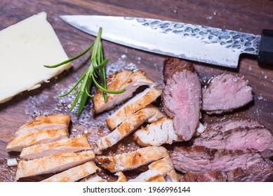 Closeup carnivore diet. Meat heal idea. Plant-free. Non-vegan. Healthy nutrition food. - Shutterstock ID 1966996144