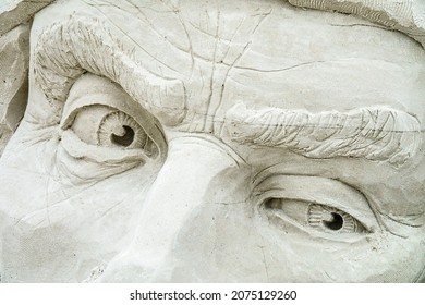 Closeup Of The Carved Eyes Of An Unfinished Sand Sculpture At An International Sand Sculpting Festival On Siesta Key Beach In Sarasota, Florida