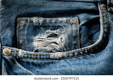 Close-up casual classic style denim blue jeans pocket on worn jeans. - Powered by Shutterstock