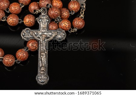 Closeup Catholic rosary beadsreligious neckless symbol
