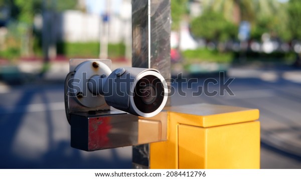 Close-up of CCTV camera in public areas for\
security system
