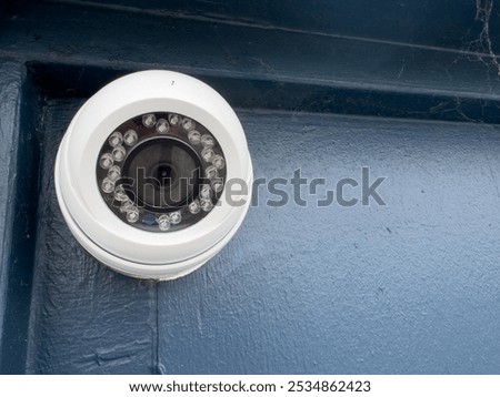 Closeup of CCTV security camera with IR night lights.