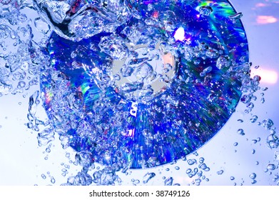 Close-up of CD. Creative  background with bubbles